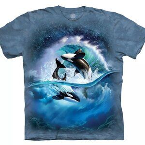The Mountain Orca Wave Killer Whale Dolphin Ocean Fish Blue Cotton Shirt S-3X
